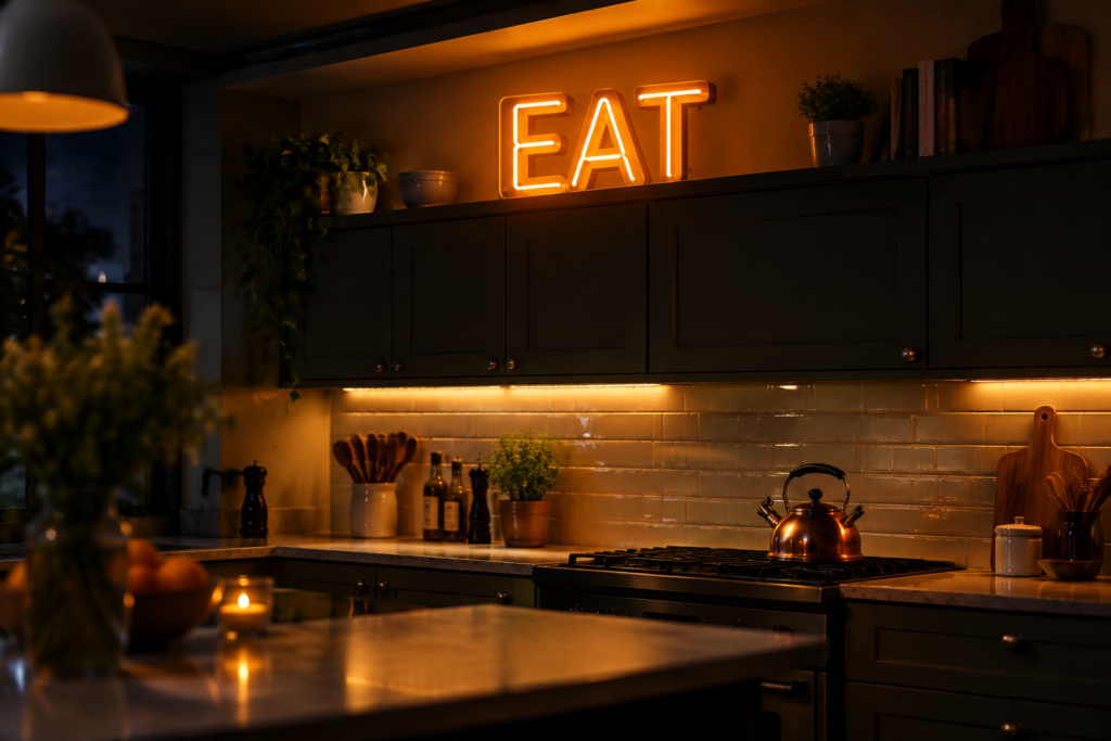 how to decorate a kitchen - custom neon sign featured image