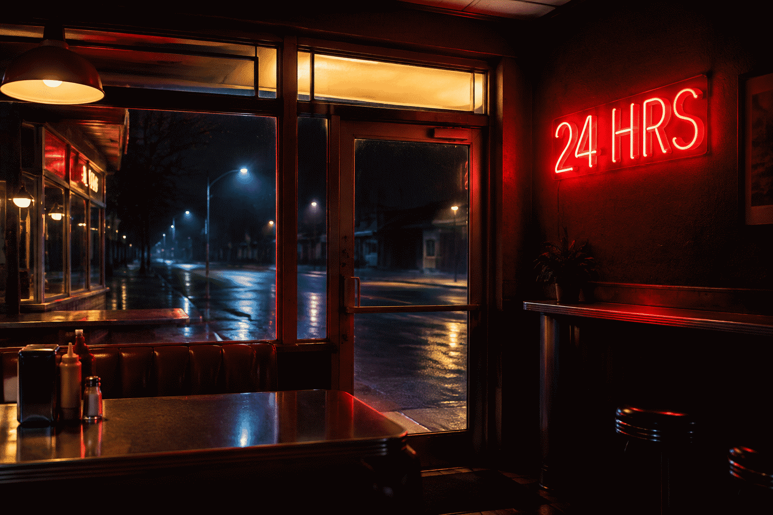 Open 24 hours neon sign ideas — glowing red and blue retail open sign for night storefronts