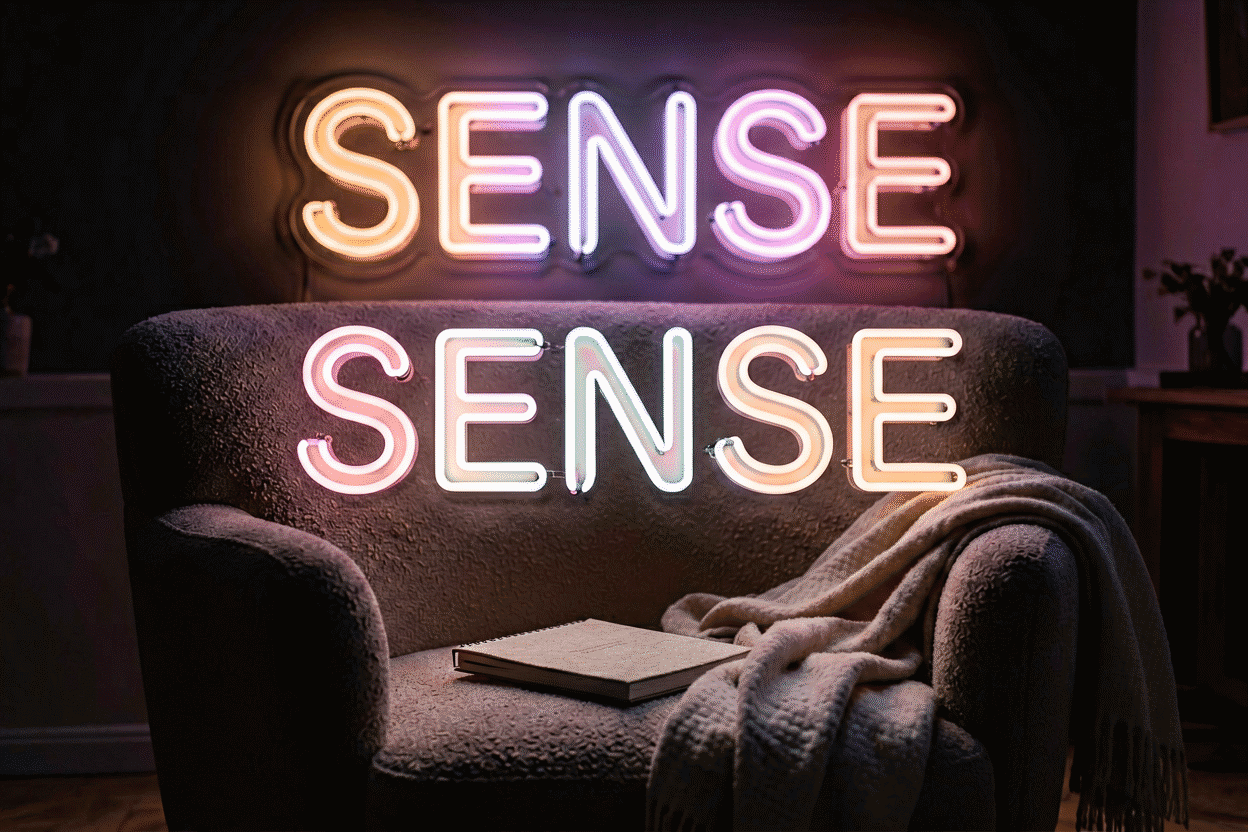 Soft gradient neon sign glowing through a spectrum of colors in a dark room