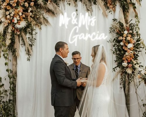 neon wedding signs ceremony backdrop